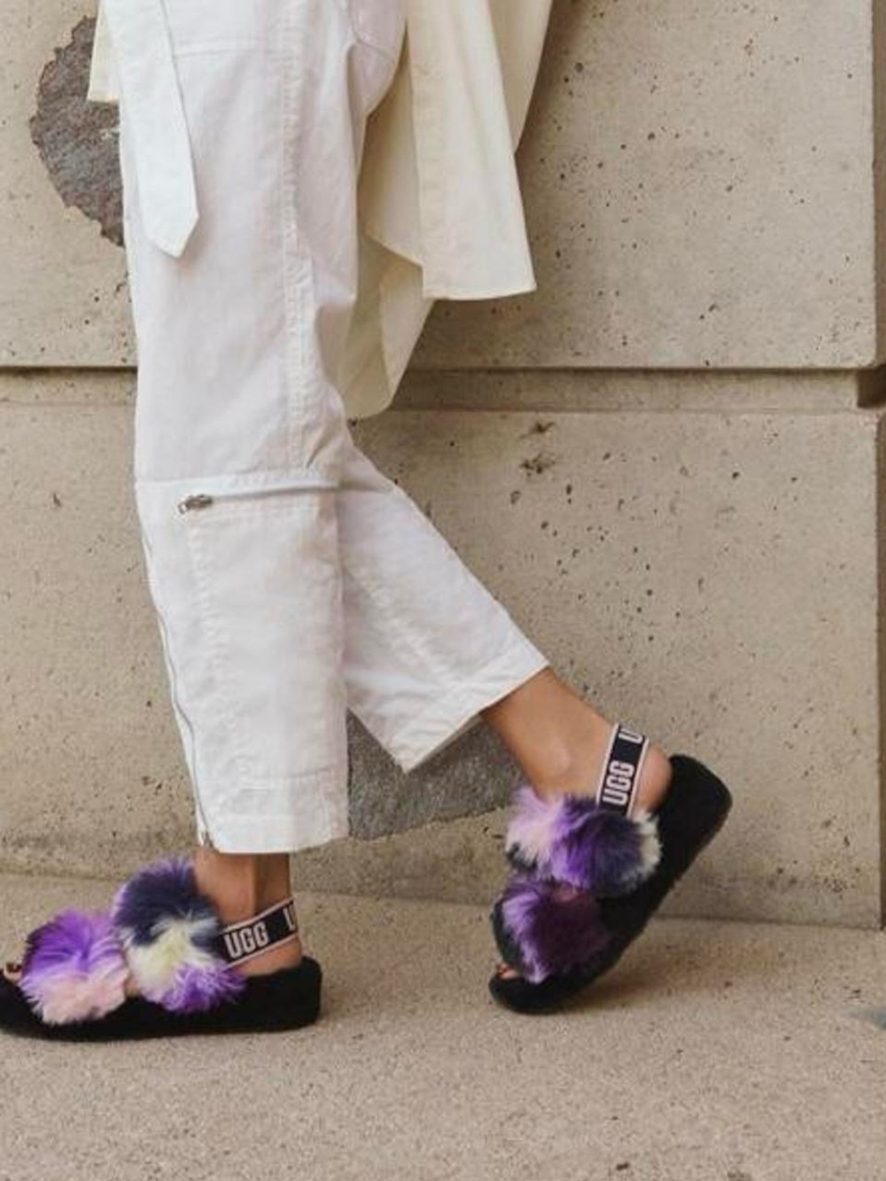 UGG Women's Purple Multi Faux-Fur Fluff Slides